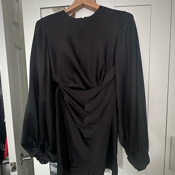 Anthropologie Black Satin Mini Dress with Balloon Sleeves - Picture 3 of 3